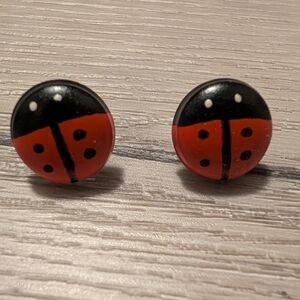 Hand Painted Ladybug Stud Earrings